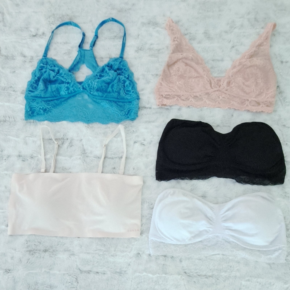 Marilyn Monroe lace bralette bandeau pink blue black white bundle of 5. Size L.